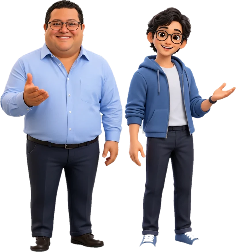 Mr. G and Sam, the AI learning companion, standing side by side